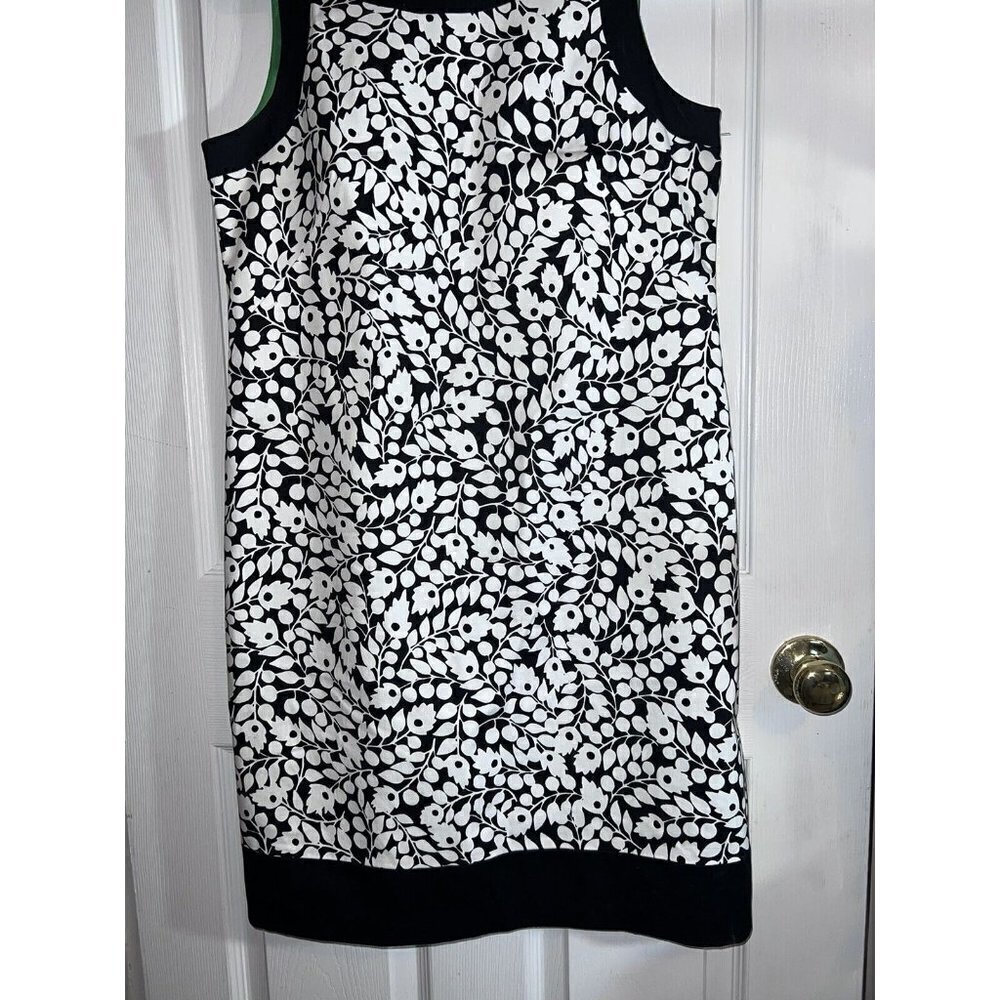 WILLOW GLENN Black White Floral Lined Stretch Cotton Knee Length Sheat Dress - Picture 4 of 4